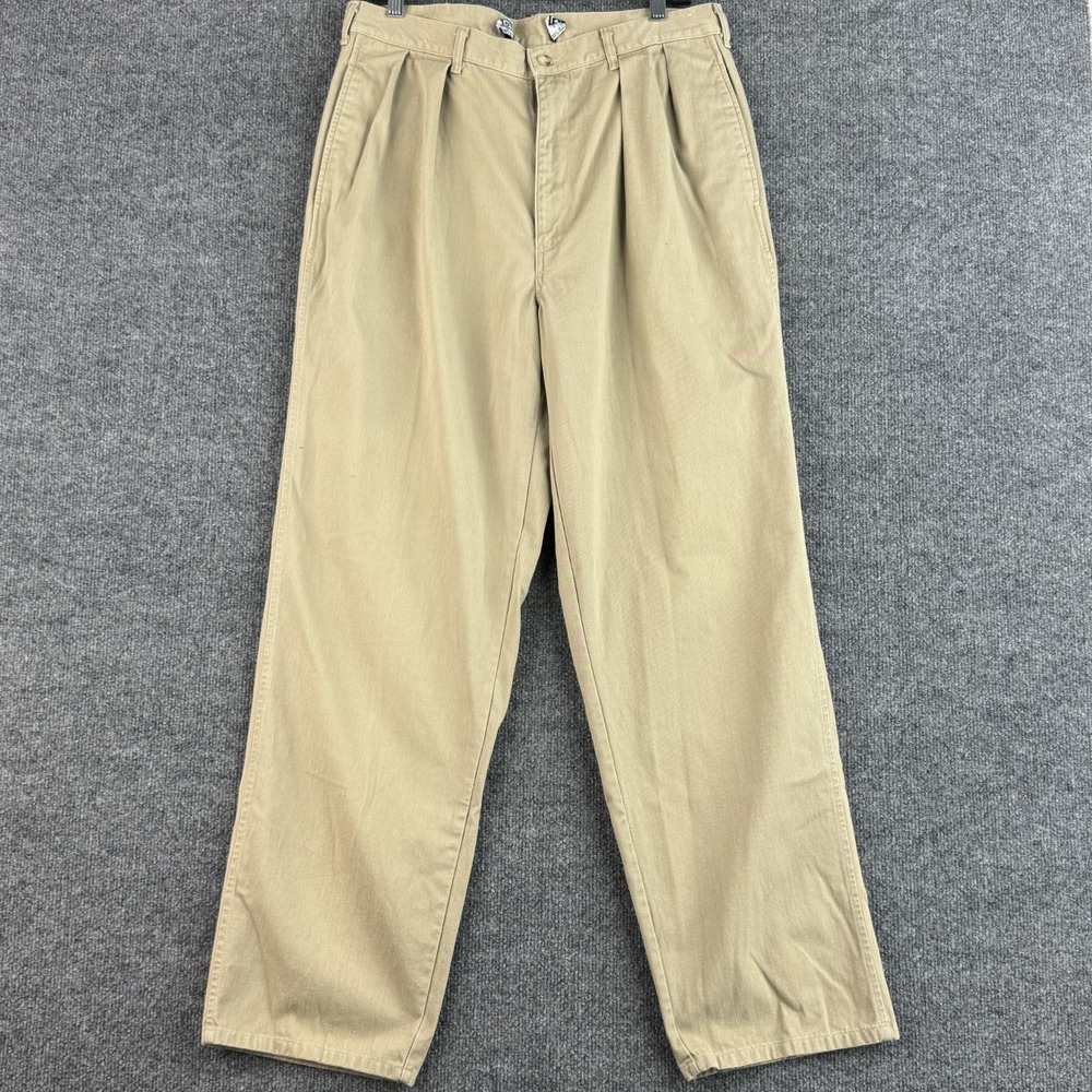 Vintage Polo Ralph Lauren Chino Pants Mens 35x30 Khaki Double Pleated Cotton